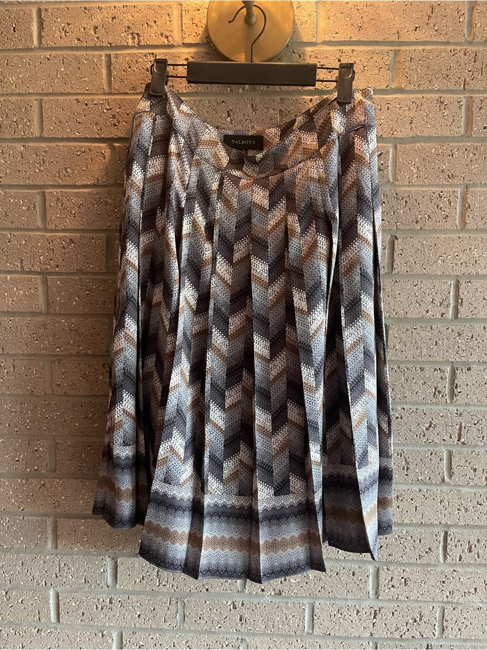 Talbots Chevron Pleated Circle Skirt in Gray and Brown